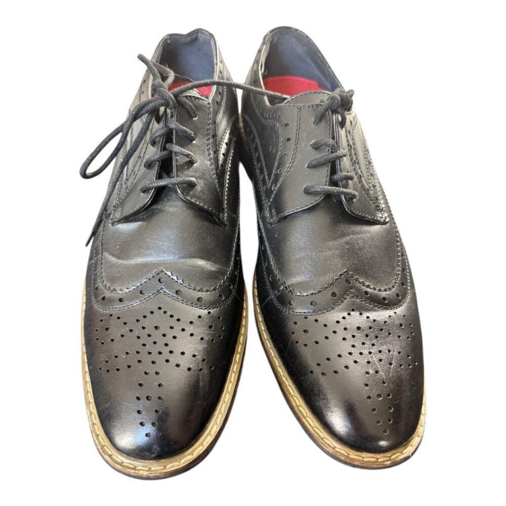 Men’s Alberto Fellini Black Leather Wingtip Oxford Dress Shoes, Size 10